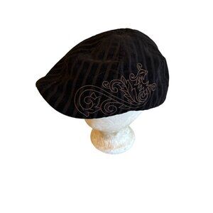 Headers Black Striped Newsboy Cap Embroidered Design Large